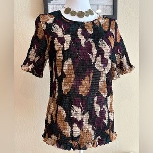 Calvin Klein Women’s Black/Burgundy/Brown Crunchy Blouse - Sz L